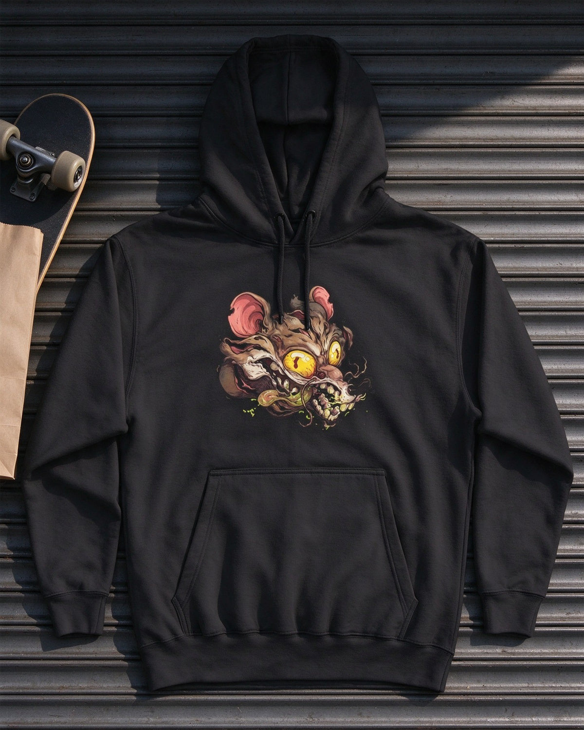 Rabid Rat Hoodie flat lay — Urban Kong