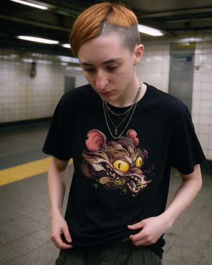 Rabid Rat T-Shirt in Black worn on the street — Urban Kong