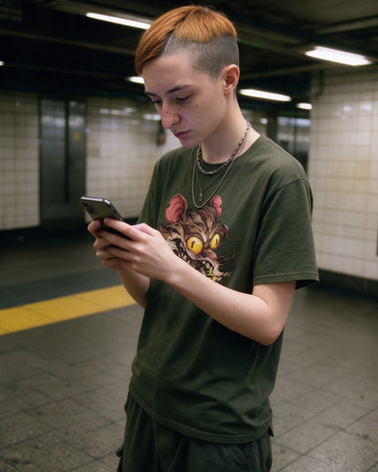 Rabid Rat T-Shirt in Military Green worn on the street — Urban Kong