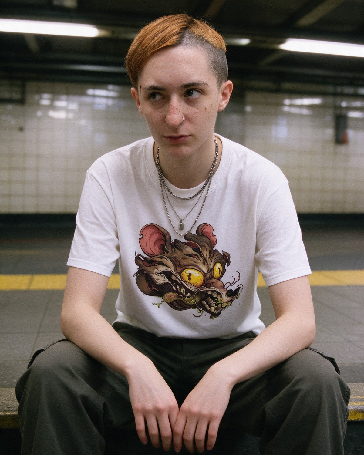 Rabid Rat T-Shirt in White worn on the street — Urban Kong