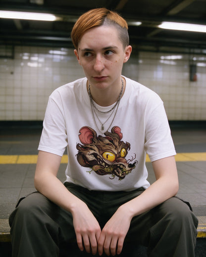 Rabid Rat T-Shirt in White worn on the street — Urban Kong