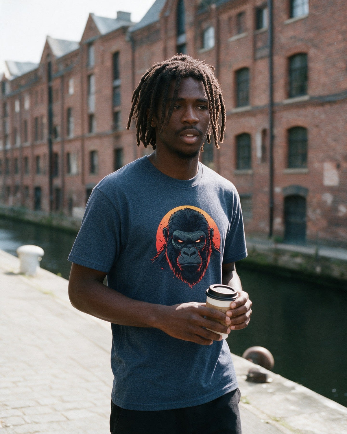 Rage of Kong T-Shirt in Heather Navy worn on the street — Urban Kong