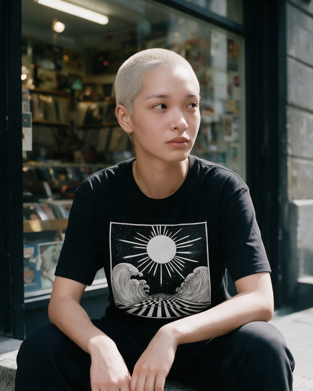 Real Illusion T-Shirt in Black worn on the street — Urban Kong