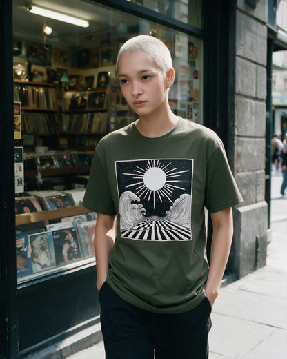 Real Illusion T-Shirt in Military Green worn on the street — Urban Kong