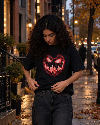 Red Pumpkin T-Shirt in Black worn on the street — Urban Kong