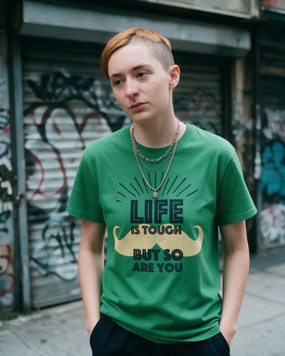 Resilient Soul T-Shirt in Irish Green worn on the street — Urban Kong