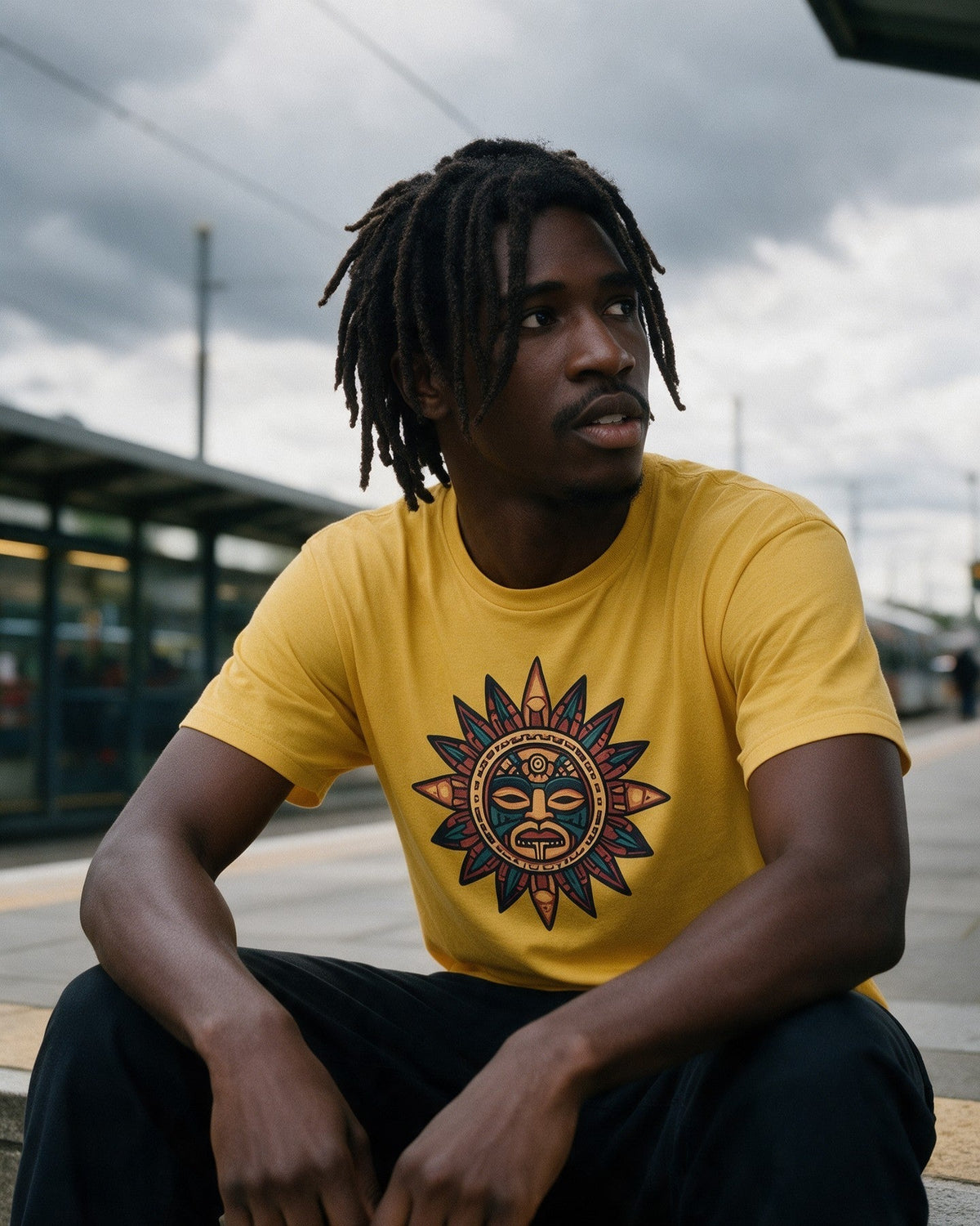 Roots of Power T-Shirt in Gold worn on the street — Urban Kong