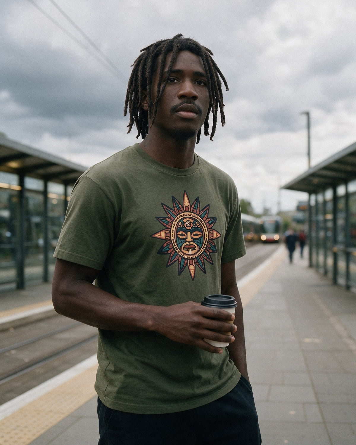 Roots of Power T-Shirt in Military Green worn on the street — Urban Kong