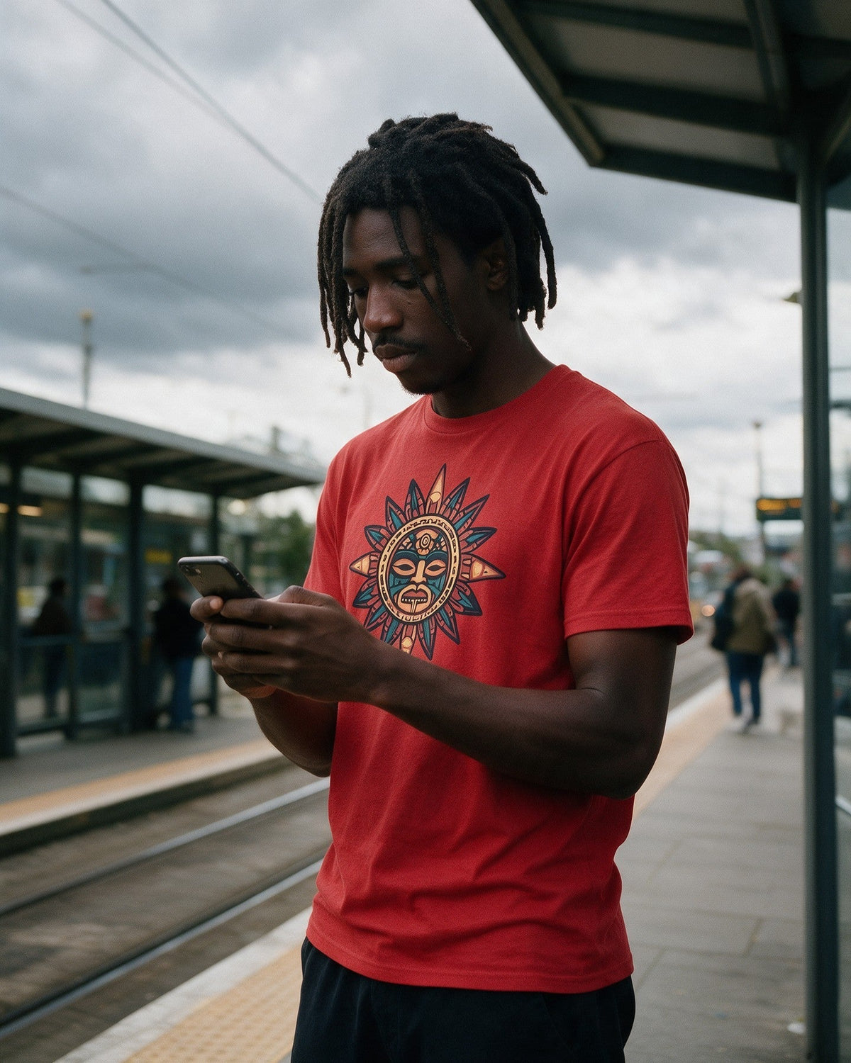 Roots of Power T-Shirt in Red worn on the street — Urban Kong