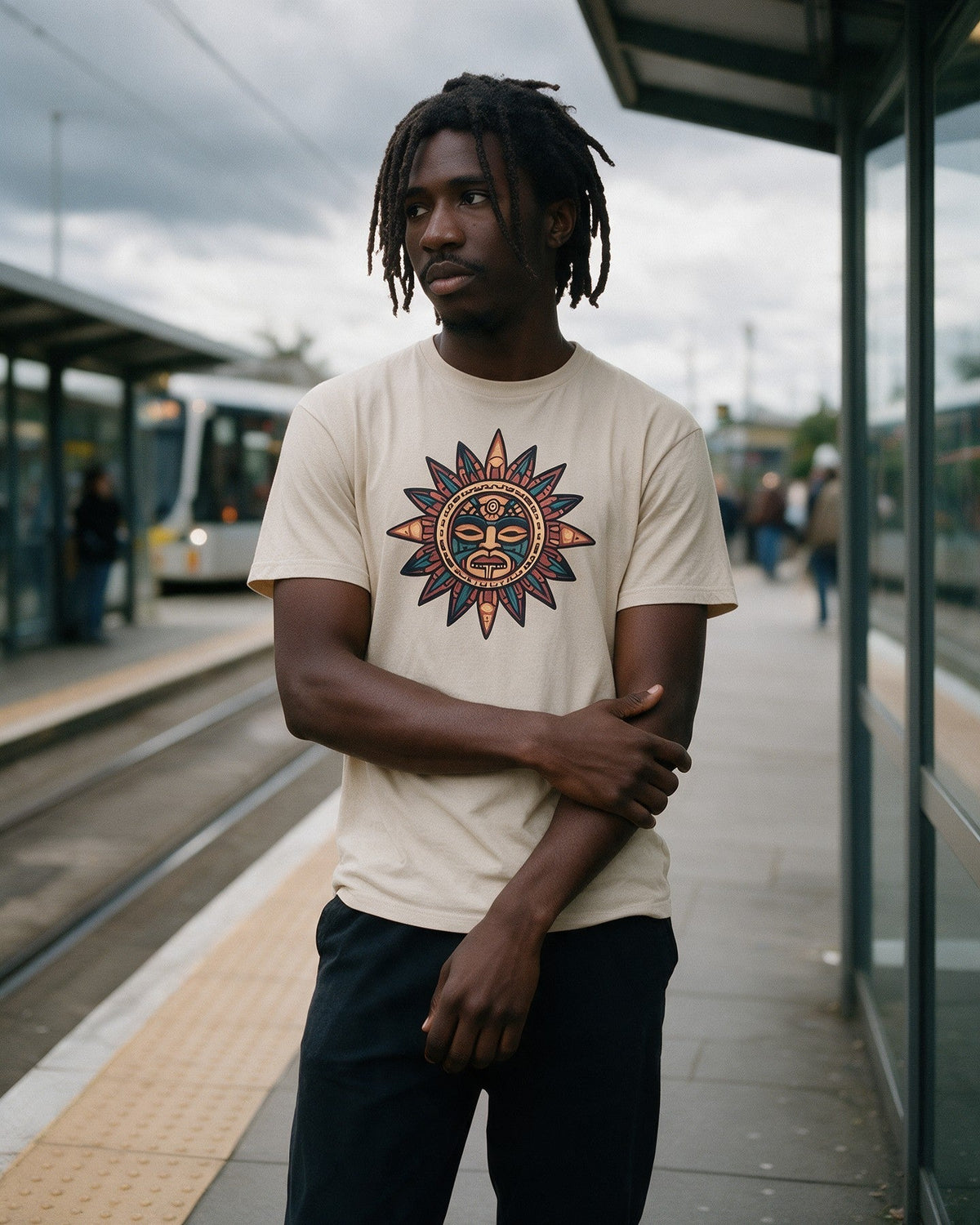Roots of Power T-Shirt in Sand worn on the street — Urban Kong