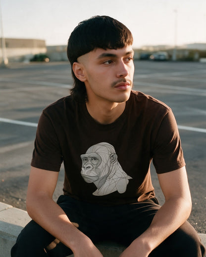 Silent Giant T-Shirt in Dark Chocolate worn on the street — Urban Kong