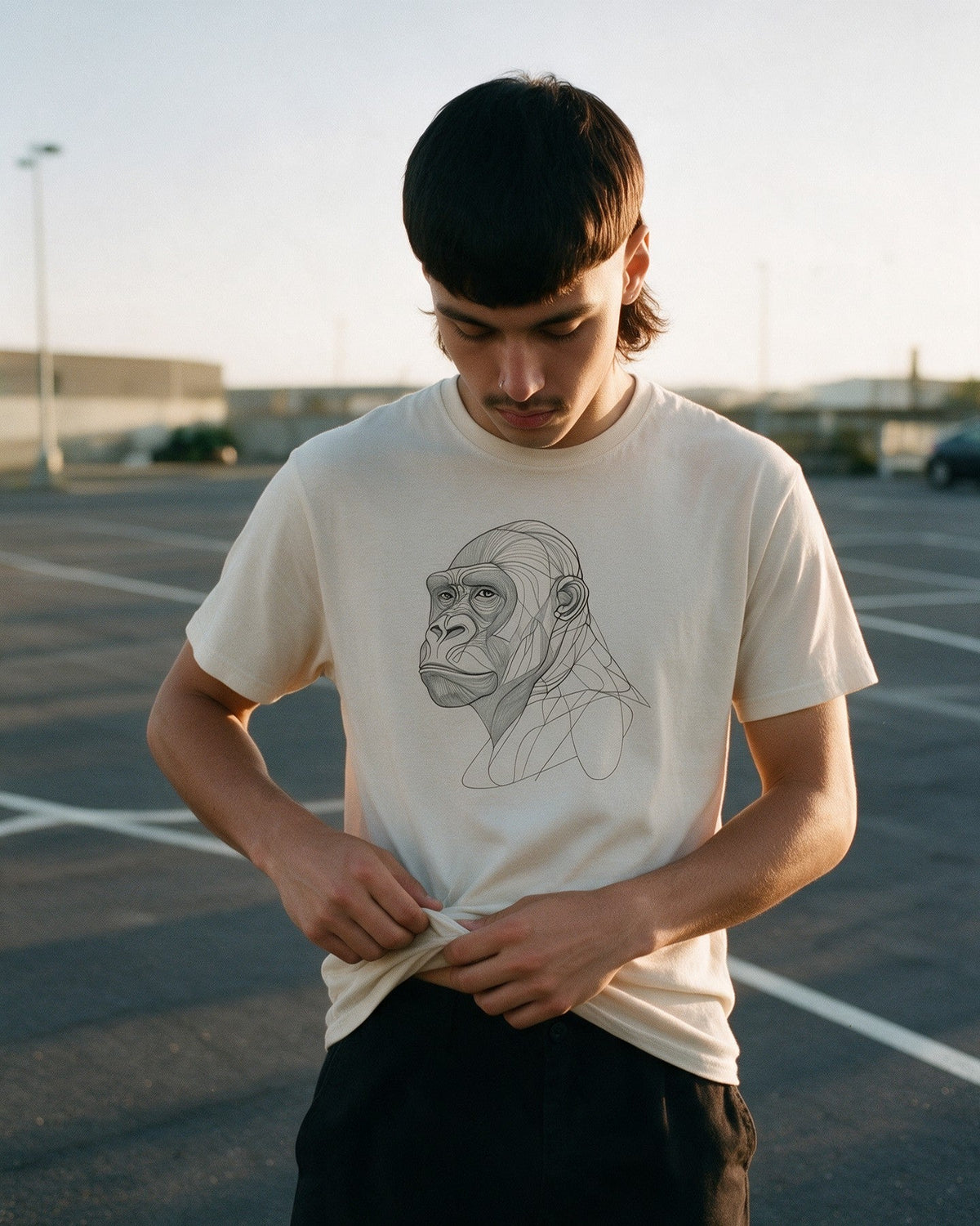 Silent Giant T-Shirt in Sand worn on the street — Urban Kong