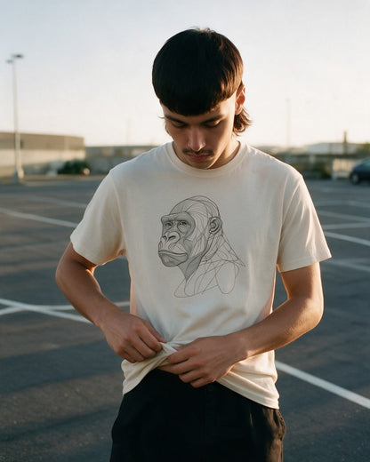 Silent Giant T-Shirt in Sand worn on the street — Urban Kong