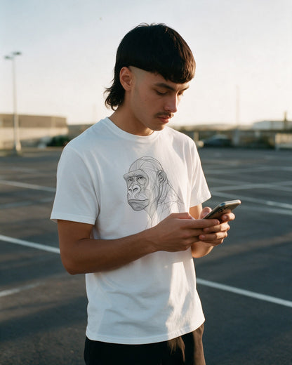 Silent Giant T-Shirt in White worn on the street — Urban Kong