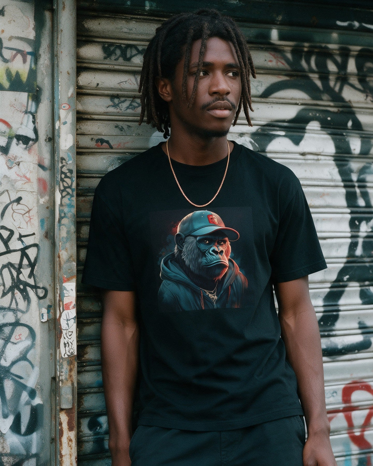 Smooth Kong T-Shirt in Black worn on the street — Urban Kong