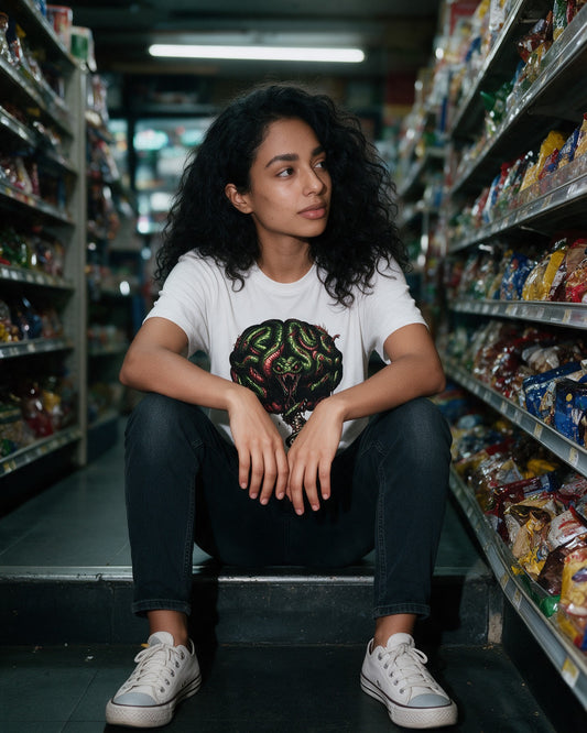 Snake Brain II T-Shirt in White worn on the street — Urban Kong
