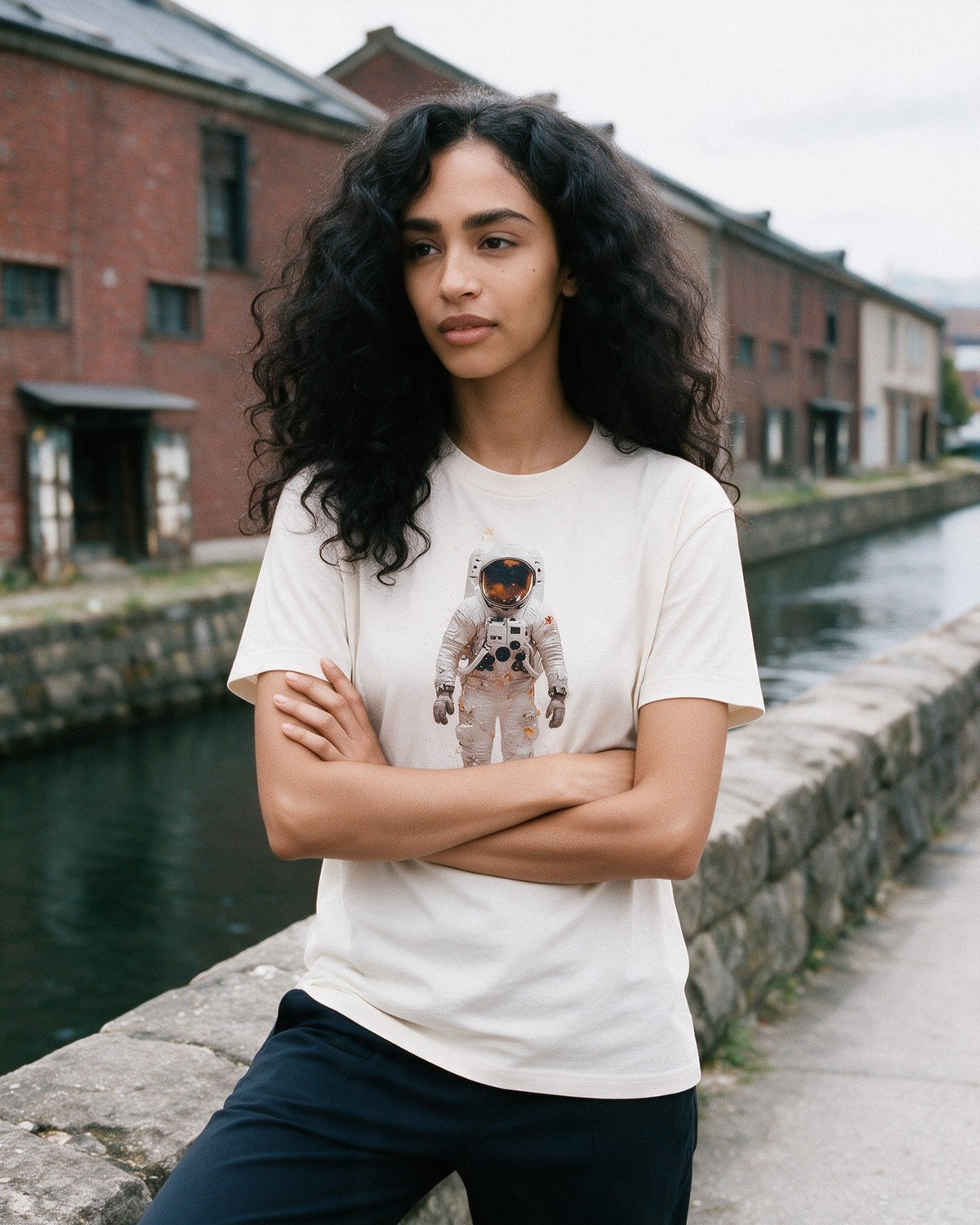 Stellar Voyager T-Shirt in Natural worn on the street — Urban Kong