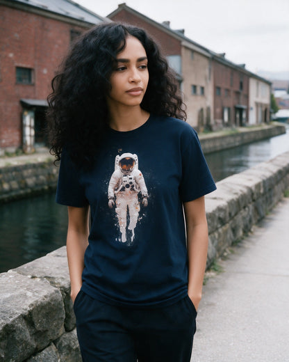 Stellar Voyager T-Shirt in Navy worn on the street — Urban Kong