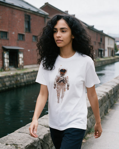Stellar Voyager T-Shirt in White worn on the street — Urban Kong