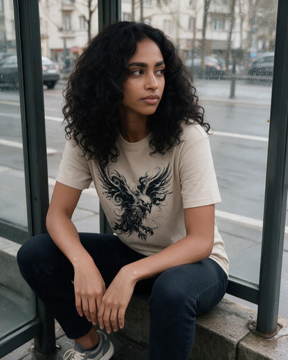 Storm Eagle T-Shirt in Sand worn on the street — Urban Kong