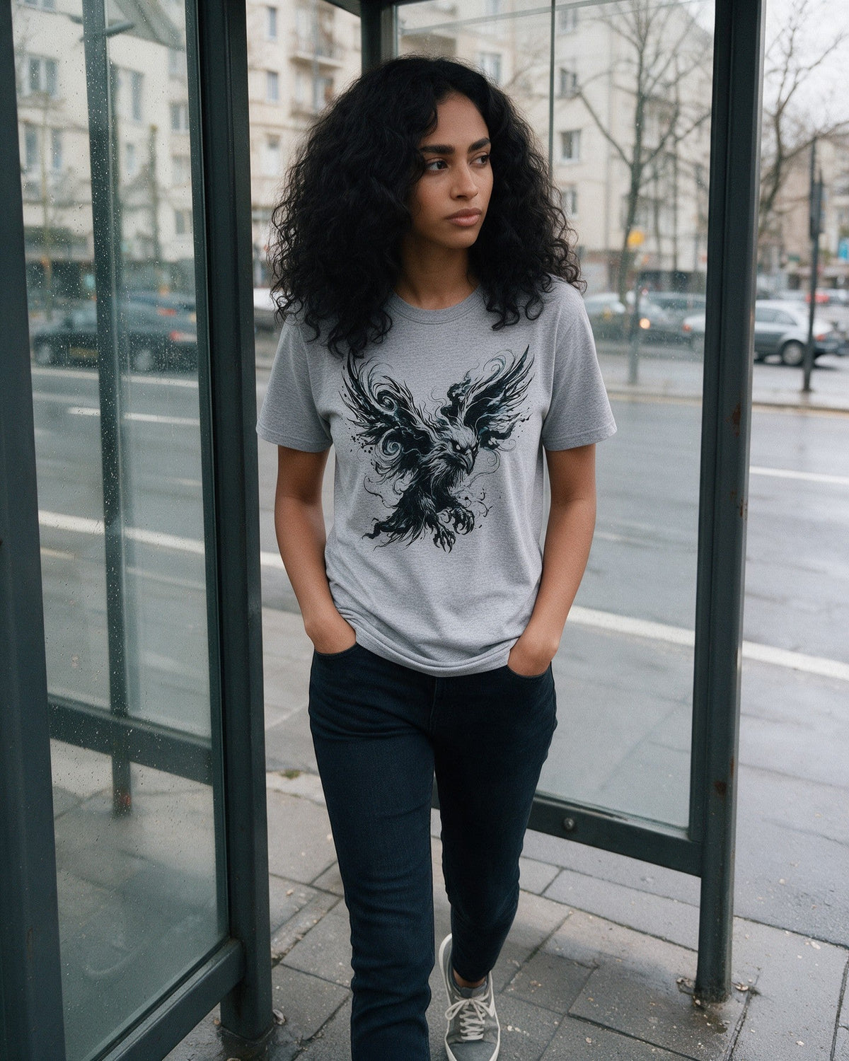 Storm Eagle T-Shirt in Sport Grey worn on the street — Urban Kong