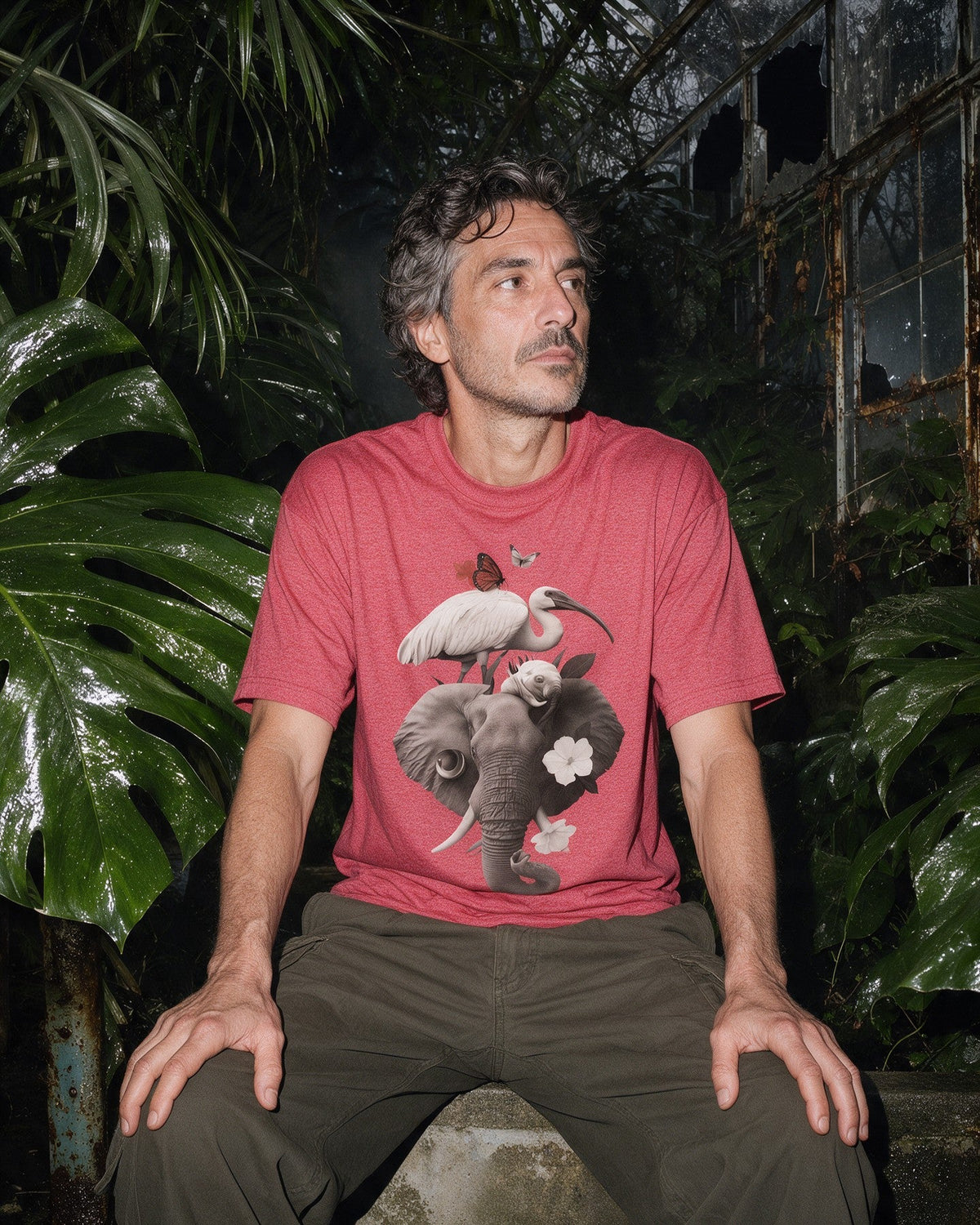 Strange Safari T-Shirt in Heather Red worn on the street — Urban Kong