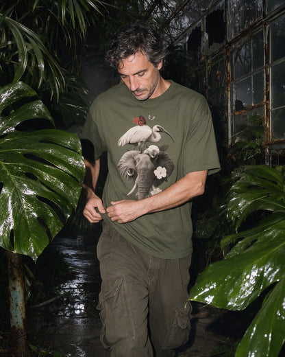 Strange Safari T-Shirt in Military Green worn on the street — Urban Kong