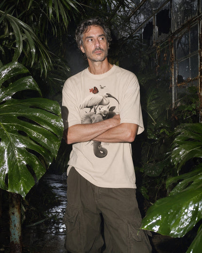 Strange Safari T-Shirt in Sand worn on the street — Urban Kong