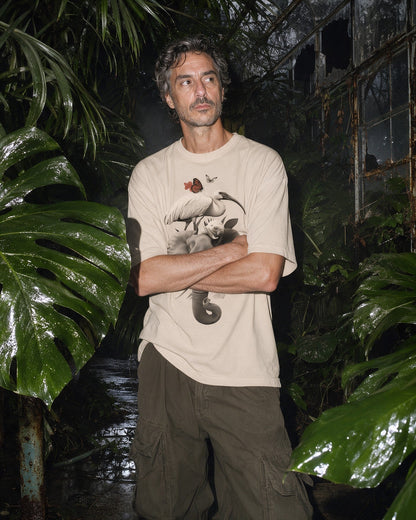 Strange Safari T-Shirt in Sand worn on the street — Urban Kong