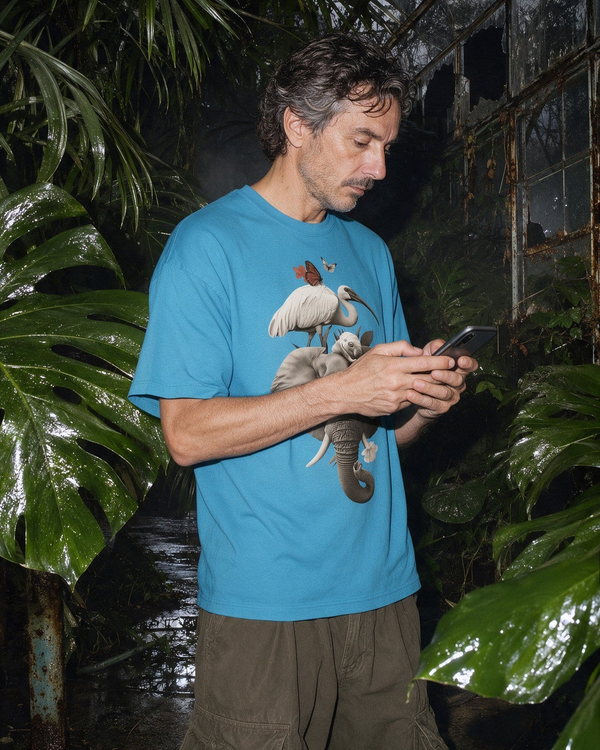 Strange Safari T-Shirt in Tropical Blue worn on the street — Urban Kong
