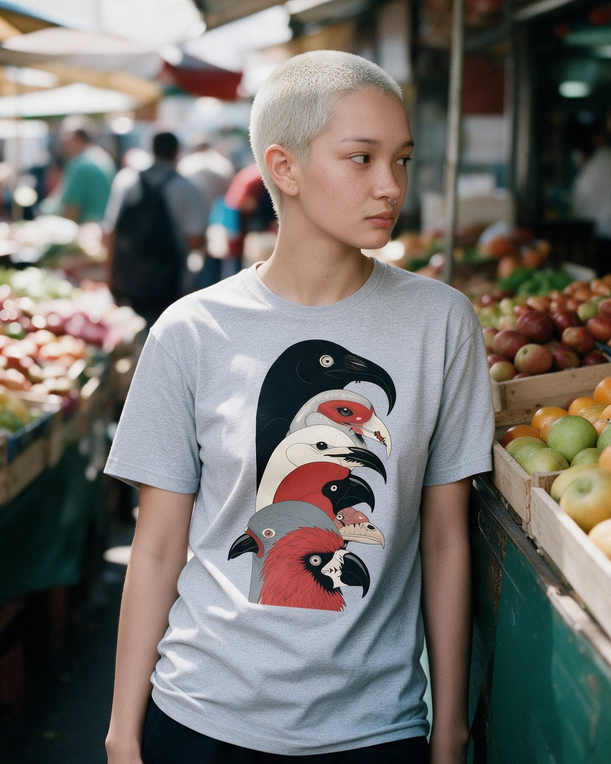 Street Parrots T-Shirt in Sport Grey worn on the street — Urban Kong