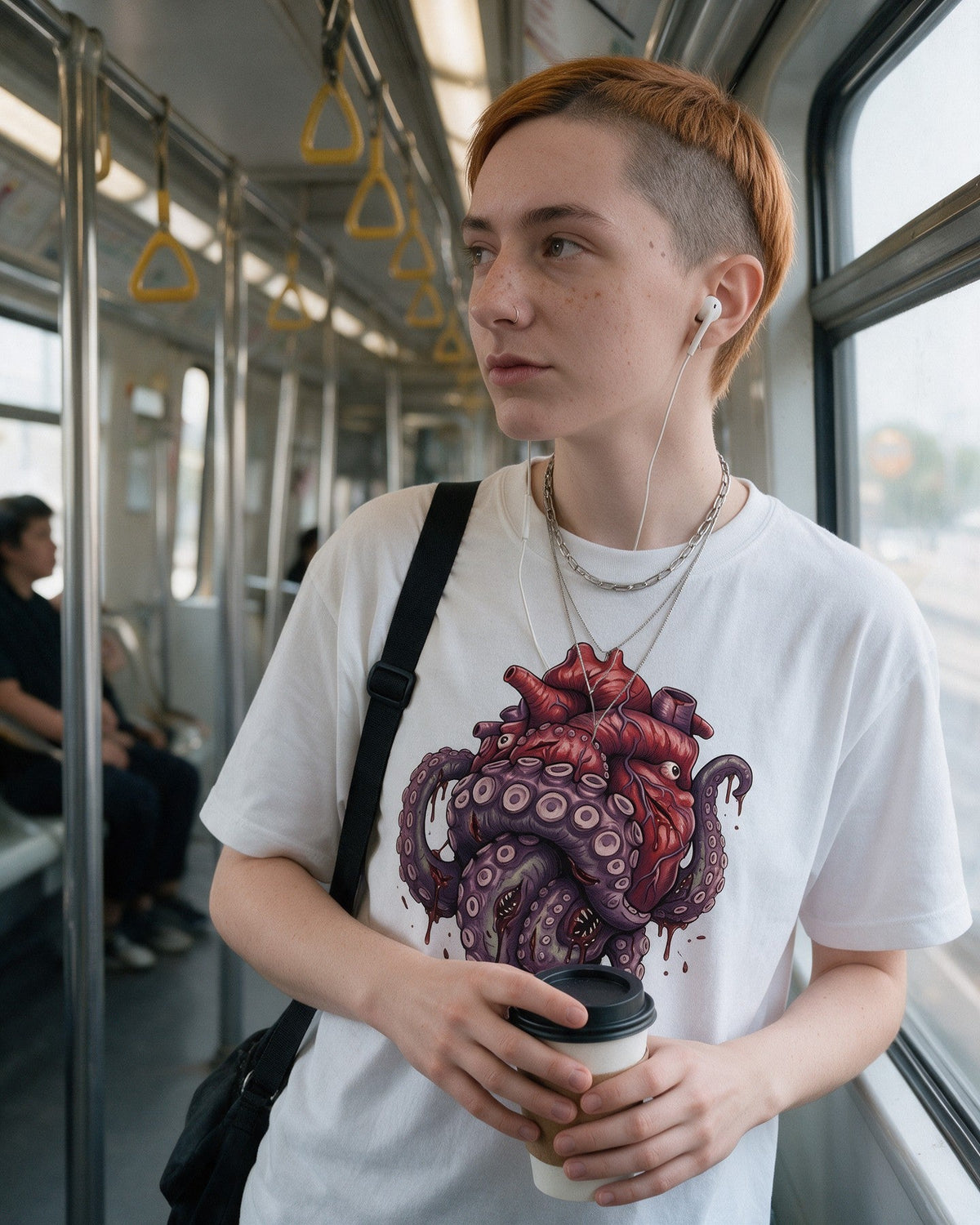 Tentacle Heart T-Shirt in White worn on the street — Urban Kong
