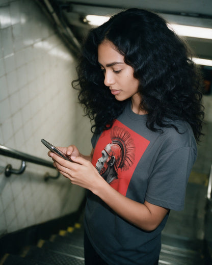 The Founder T-Shirt in Charcoal worn on the street — Urban Kong