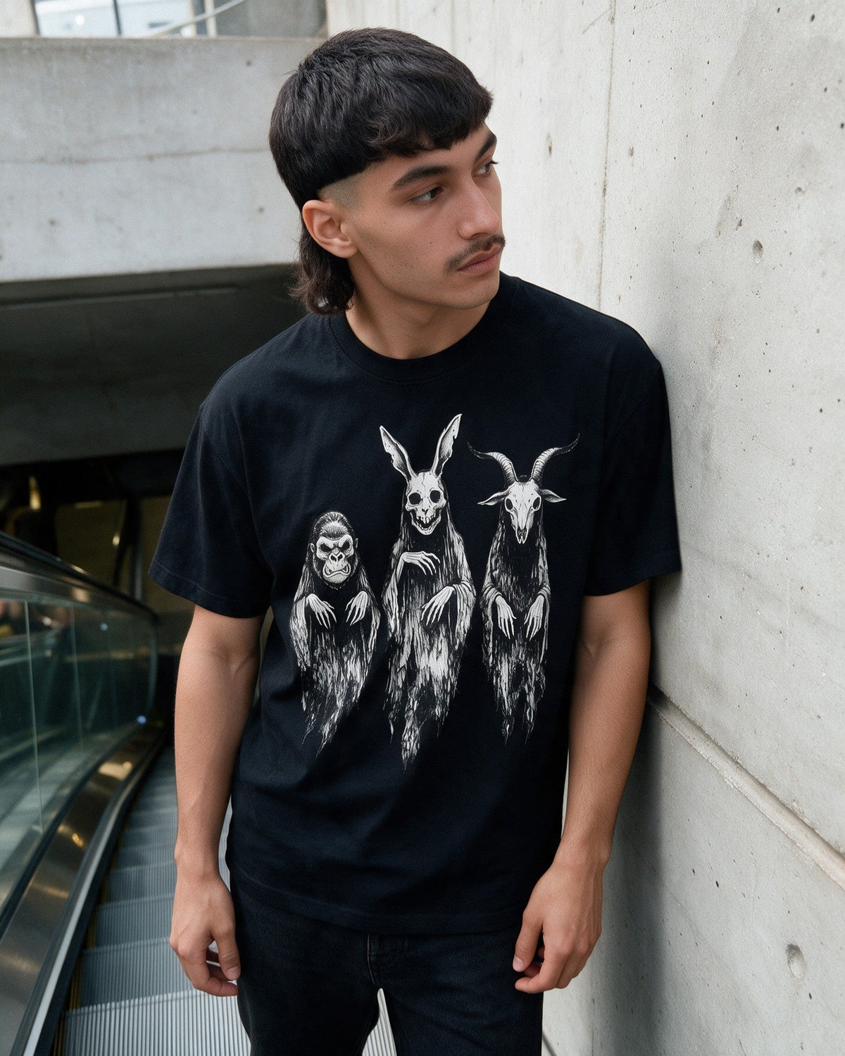Three Spirits T-Shirt in Black worn on the street — Urban Kong
