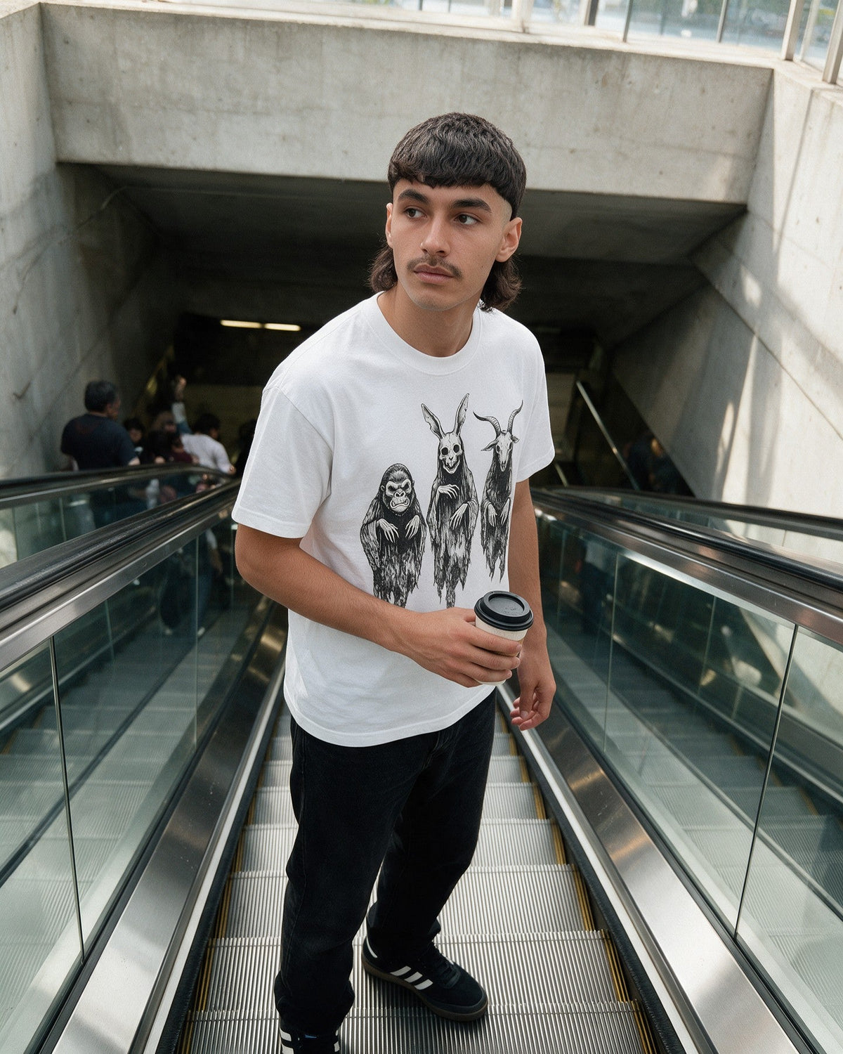 Three Spirits T-Shirt in White worn on the street — Urban Kong