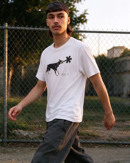 Dober Bite T-Shirt worn on the street — Urban Kong
