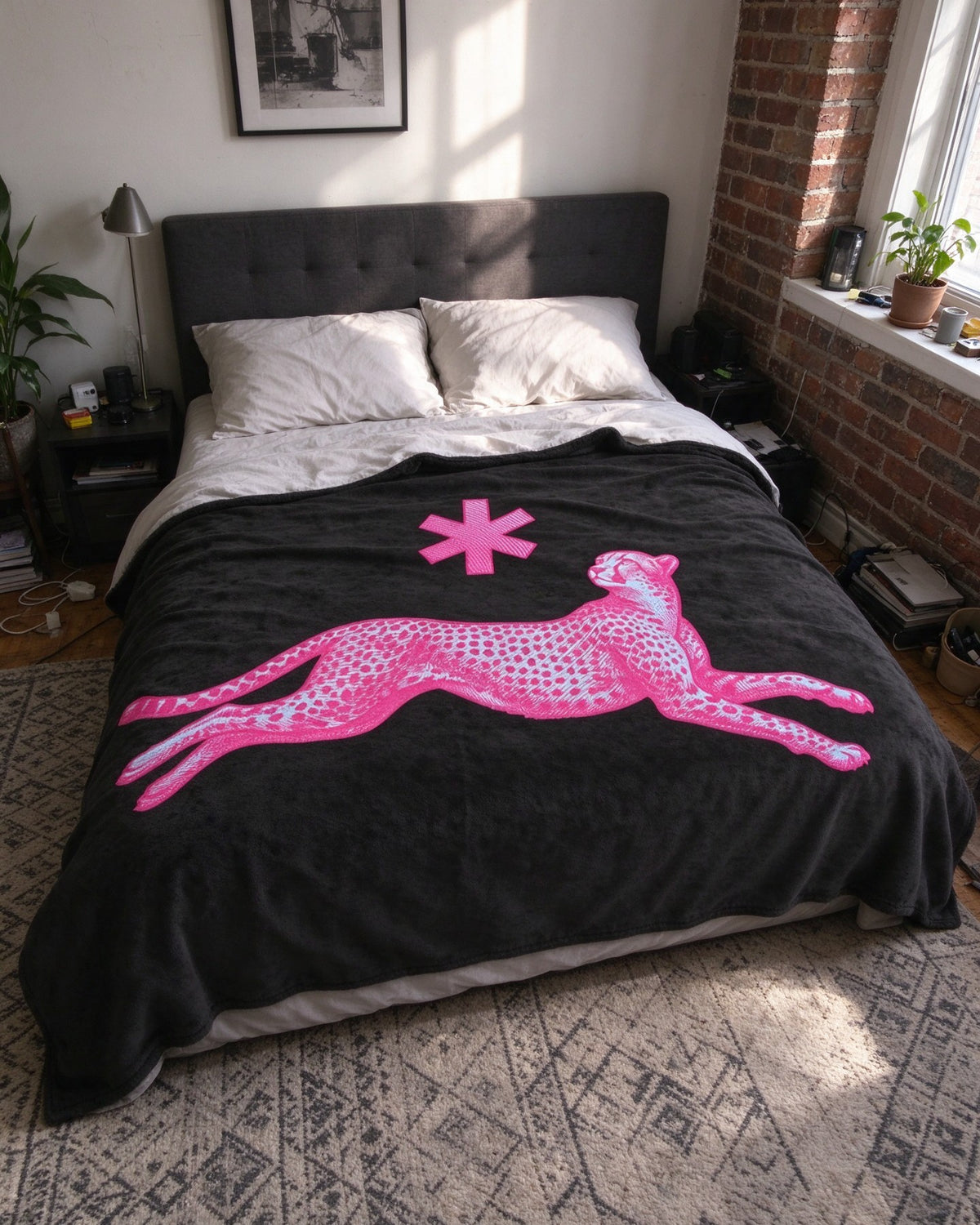 Neon Leopard Blanket in use — Urban Kong