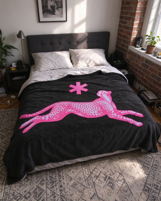 Neon Leopard Blanket in use — Urban Kong
