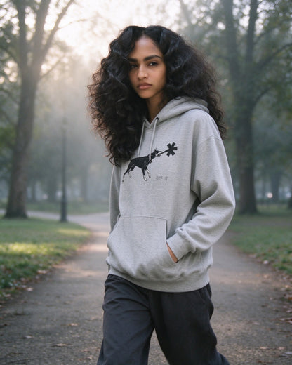 Dober Bite Hoodie worn on the street — Urban Kong