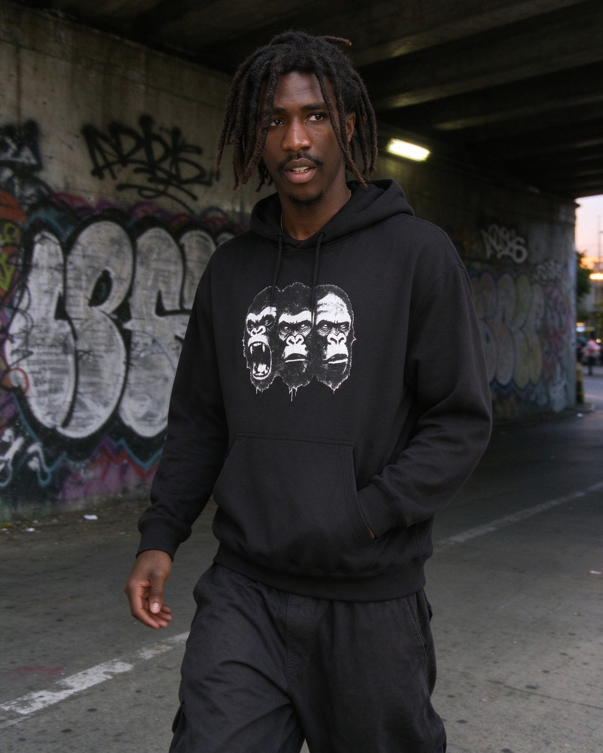 Kong Trinity Hoodie worn on the street — Urban Kong