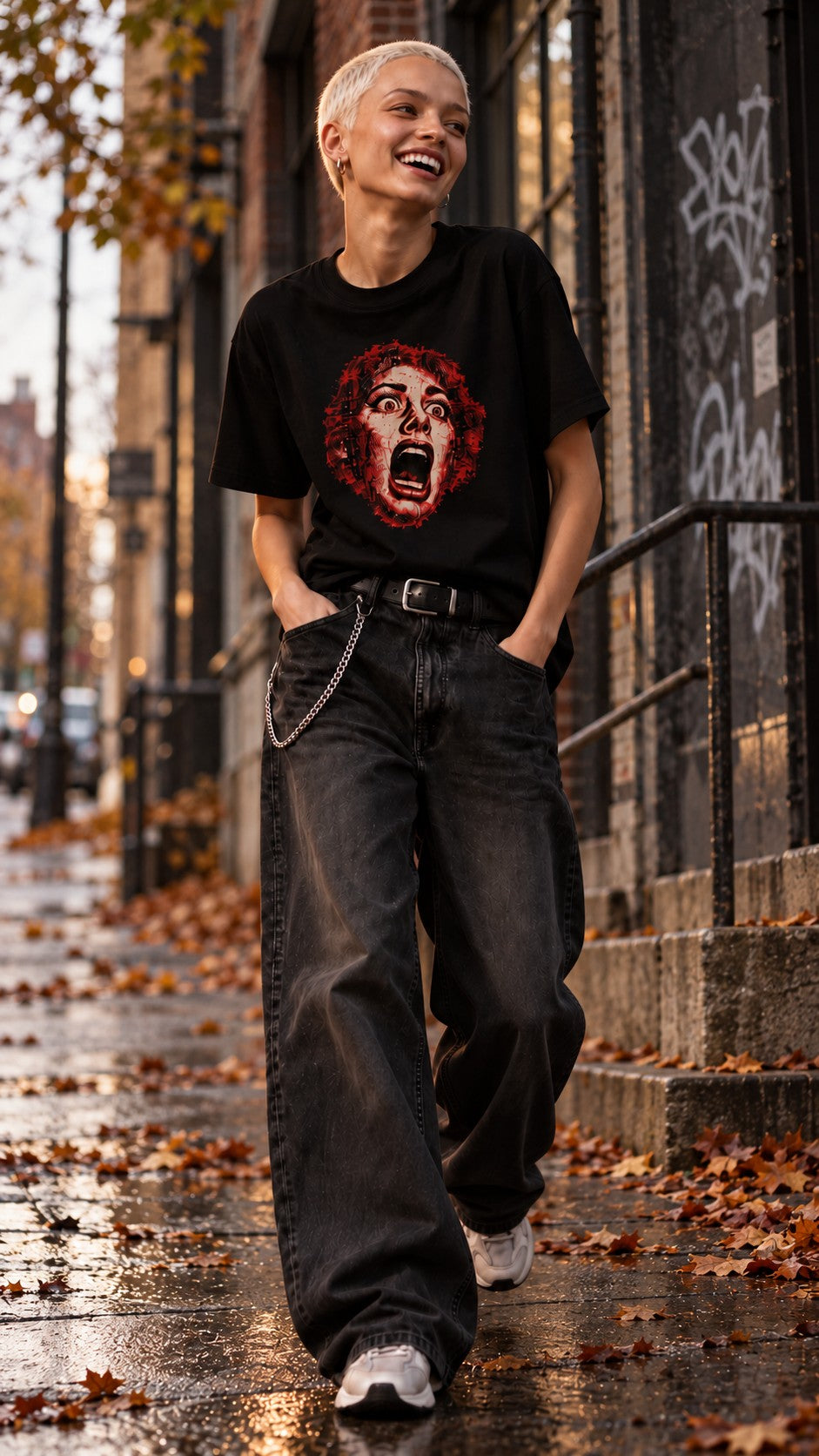 Red Scream T-Shirt worn on the street — Urban Kong