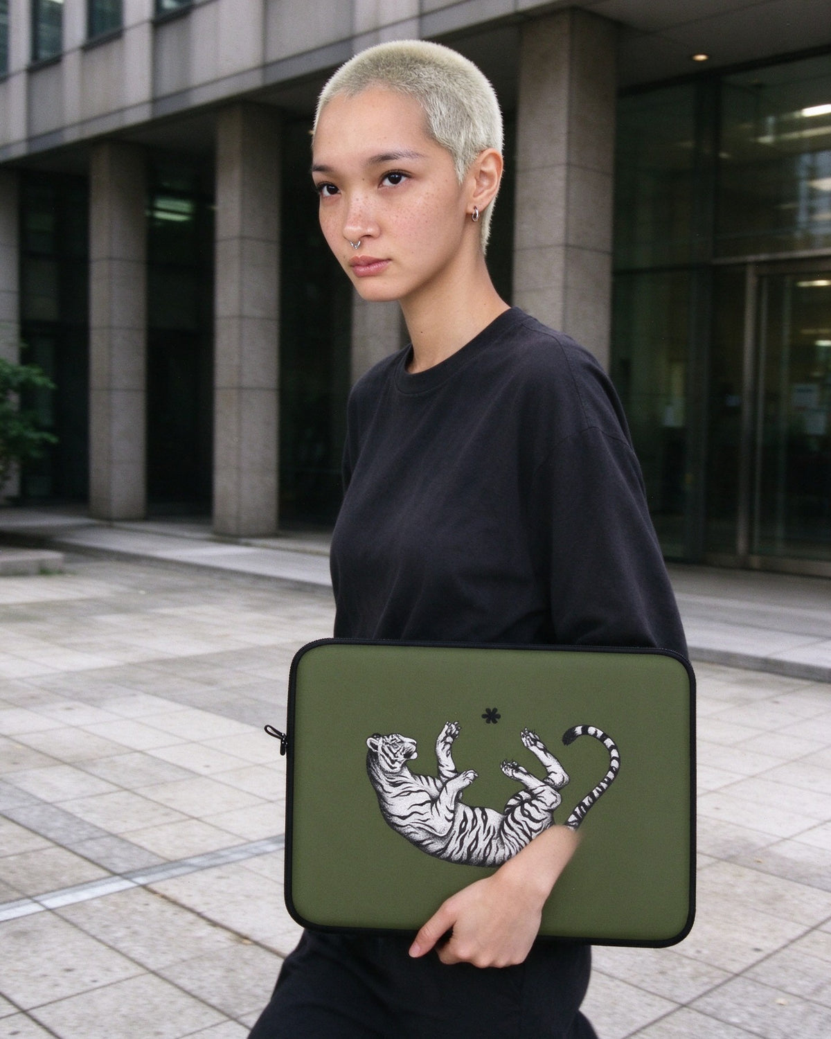 Falling Tiger Laptop Sleeve in use — Urban Kong