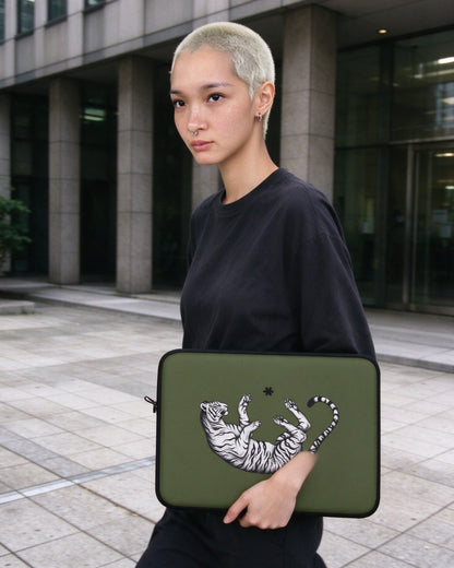 Falling Tiger Laptop Sleeve in use — Urban Kong