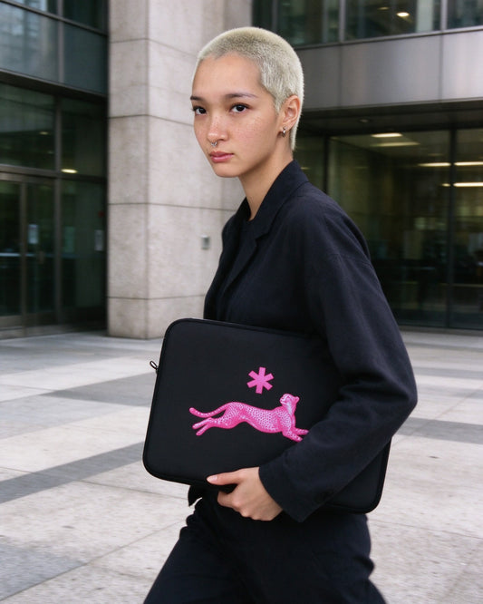 Neon Leopard Laptop Sleeve in use — Urban Kong
