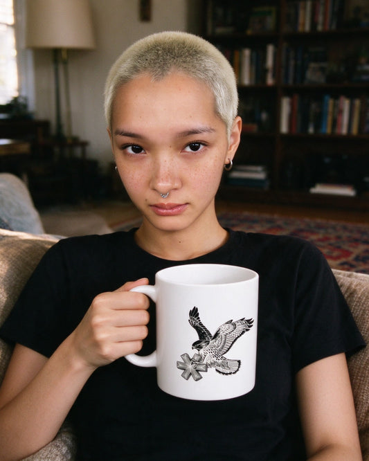 Falcon Strike Mug worn on the street — Urban Kong
