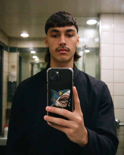 Psycho Shark Phone Case in use — Urban Kong