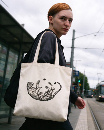 Falling Tiger Tote Bag worn on the street — Urban Kong