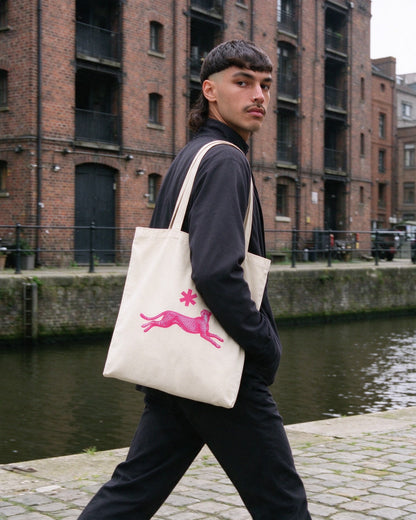 Neon Leopard Tote Bag worn on the street — Urban Kong