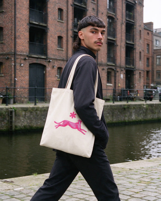 Neon Leopard Tote Bag worn on the street — Urban Kong
