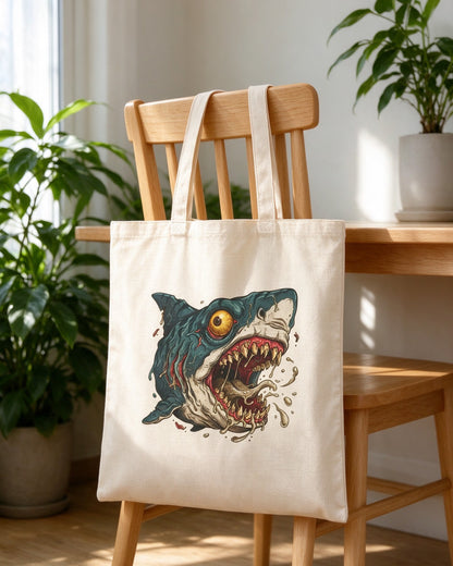Psycho Shark Tote Bag still life — Urban Kong